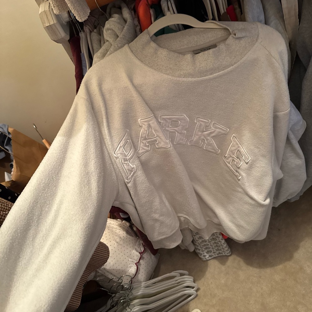 PARKÉ White Cropped Fleece Sweatshirt